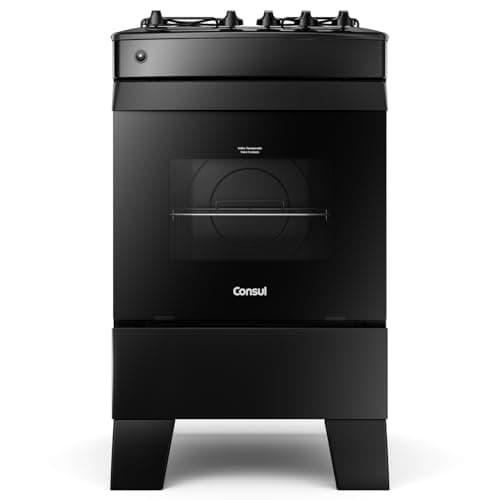 Fogão Consul 4 bocas preto com mesa esmaltada - CFO4ZAE Bivolt