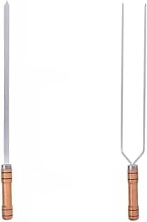 Kit 2 Espeto Churrasco Duplo e Simples 50Cm Alumínio com Cabo Madeira