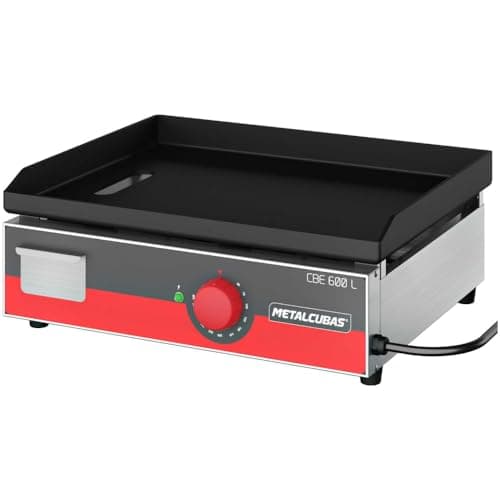 Chapa elétrica bifeteira Metalcubas CBE-600L, espessura de chapa 6,4mm, com controle de temperatura e texto visível