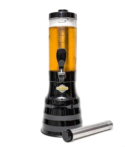 Torre de chopp preta com base giratória, copo removível e dois refis