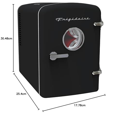Frigidaire Mini geladeira pessoal retrô portátil para carro, escritório, dormitório ou cabine, 29 cm P x 18 cm L x 26 cm A, preto