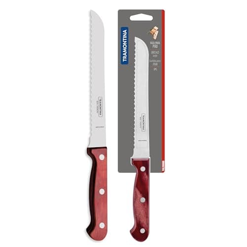 Faca para pão Tramontina Polywood com lâmina em aço inox e cabo de madeira vermelho 7 polegadas