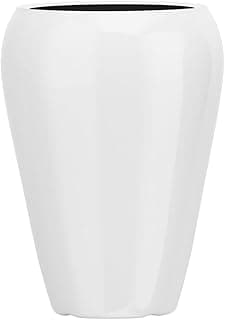Vaso decorativo de fibra de vidro branco com borda preta, ângulo frontal, fundo branco