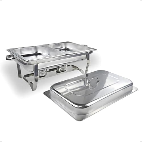 Rechaud Retangular em Aço Inox, 12 Litros, 2 Cubas, Banho Maria