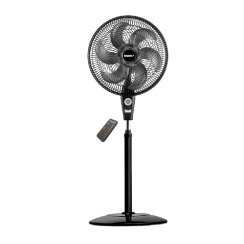 Ventilador de coluna preto Mallory Air Timer TS+ com controle remoto e hélice de seis pás