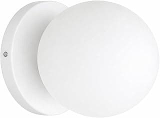 Arandela de parede branca com LED, 10 cm, globo esférico, fundo branco.