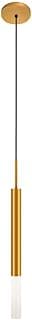 Luminária de teto pendente com difusor dourado, ângulo frontal, fundo branco
