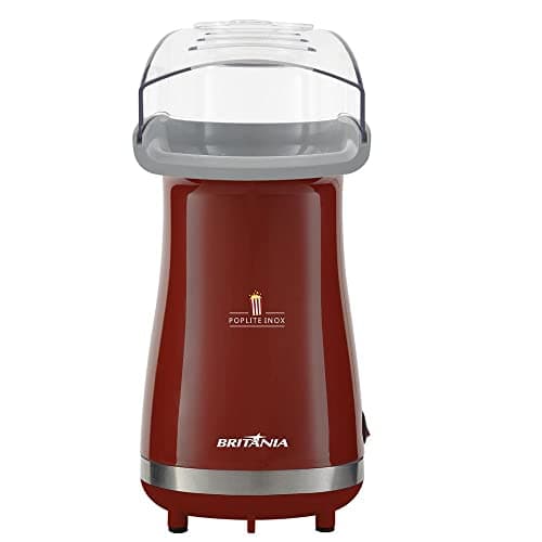 Pipoqueira vermelha Britânia Poplite Inox Bpi01vi, 127V, frontal com fundo branco