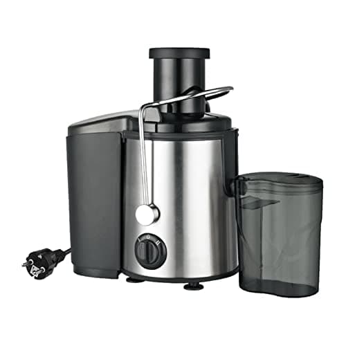 Máquina de suco elétrica 800W, jarra e recipiente de polpa, aço inoxidável e plástico, fundo branco