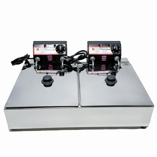 Fritadeira elétrica industrial de 2 cubas 10L com tampa e controles de temperatura