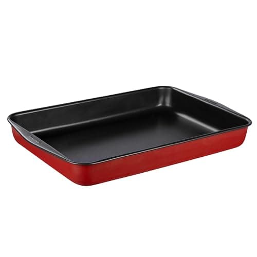 Assadeira funda retangular Rochedo Dura+ 44cm vermelha com revestimento antiaderente preto