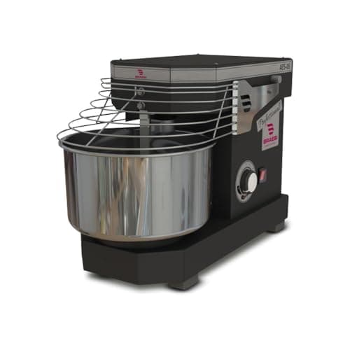 Amassadeira espiral Braesi AES-05 Bivolt 1000W, com corpo preto e detalhes em aço inoxidável