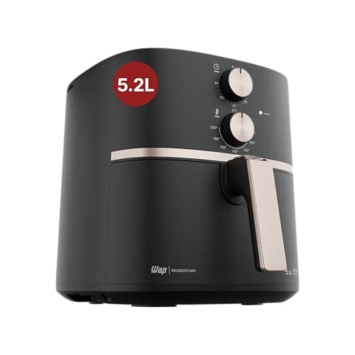 Fritadeira elétrica WAP Air Fryer GRAND FAMILY 5,2 litros, preta com detalhes em prata.