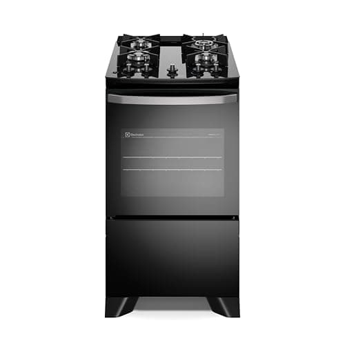 Fogão Electrolux Preto Efficient com 4 bocas, tripla chama e PerfectCook em fundo branco
