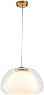 Luz pendente de vidro orgânico com cúpula transparente e suporte dourado, ideal para cozinha, sala de jantar ou quarto.