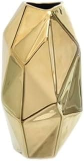 Vaso dourado facetado 20 cm, visual frontal, fundo branco, brilho metálico