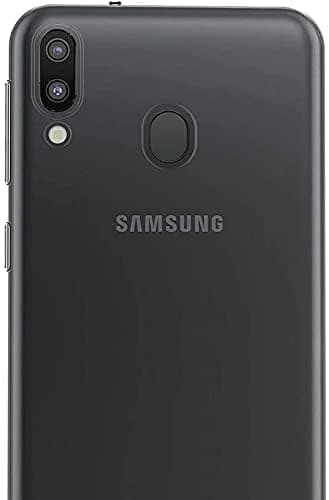 Verso do smartphone Samsung Galaxy M20 com capa transparente Maijin, mostrando a marca.