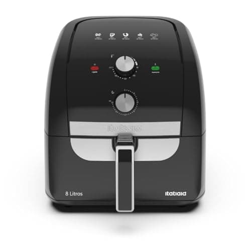 Fritadeira Air Fryer Itatiaia 8l 220v preta e prata com controles e indicadores de status