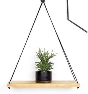 Prateleira Suspensa Estante Decorativa de Madeira Corda preta Nicho Quarto, Banheiro, Sala e Cozinha(Um Andar)