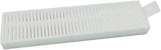 Filtro HEPA branco para aspirador de pó, forma retangular com linhas horizontais.