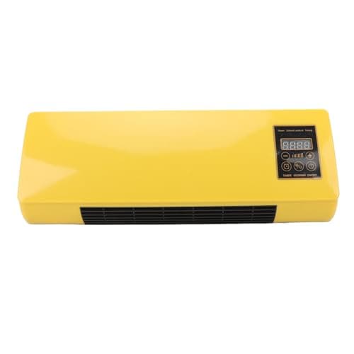 Ar condicionado de parede amarelo com controle remoto digital e display