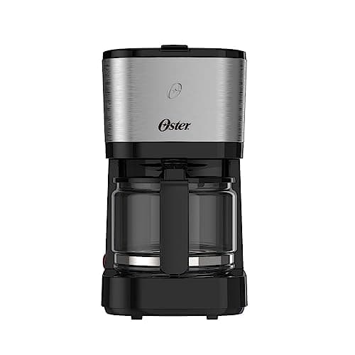 Cafeteira Oster Inox Compacta 0,75L, OCAF300, 220V, aço inoxidável e preto, capacidade 0,75L, logotipo da Oster