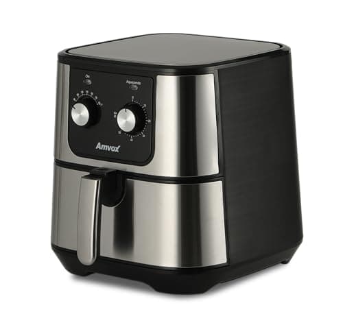 Fritadeira elétrica Amvox ARF 1255 M Inox 7L, aço inoxidável, controles rotativos, fundo branco