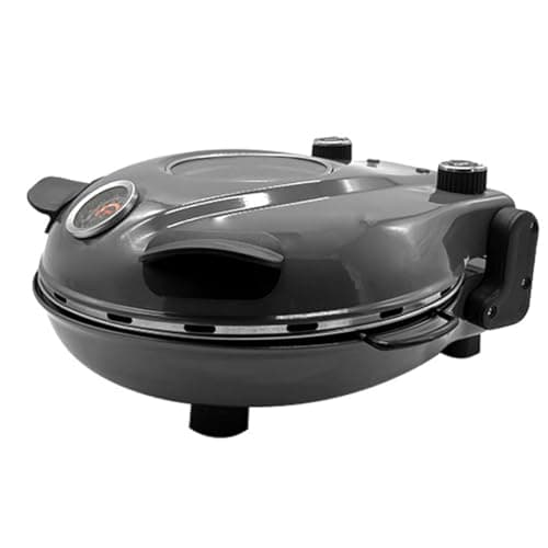 Forno de pizza LaBravia, cor grafite, com painel de controle e medidor de temperatura.