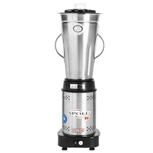 Liquidificador industrial Spolu SPL-050, 6L, 1000W, com jarro prateado e base preta, contra fundo branco.