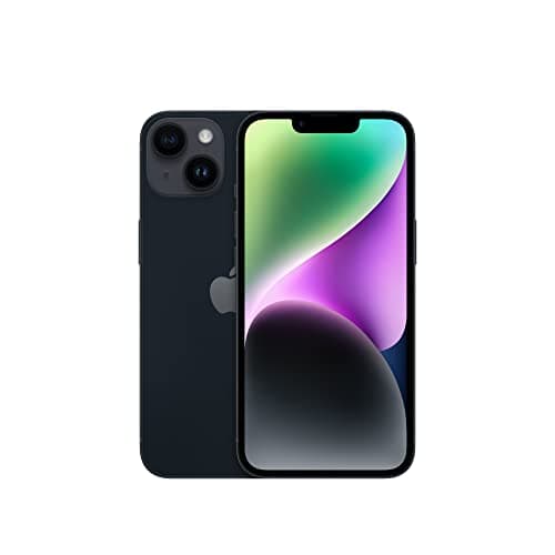 iPhone 14 512 GB Meia noite, tela acesa, câmera dupla, branco