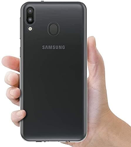 Capa transparente de gel de borracha TPU para Samsung Galaxy M20, protegendo a parte traseira e os lados do dispositivo.