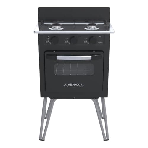 Fogao 2 Bocas Venax Gemini Vetro Preto Fosco Gas Glp com forno e logo da marca