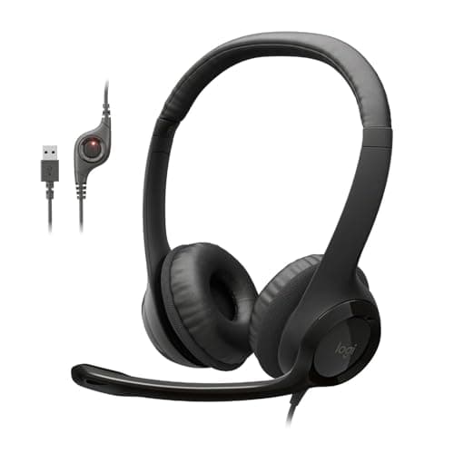 Headset com fio USB Logitech H390 com Almofadas Confortáveis, Controles de Áudio Integrado e Microfone com Redução de Ruído - Preto