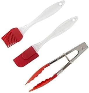 Kit utensílios culinários com pincéis e pegador vermelhos