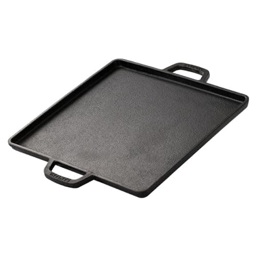 Chapa bifeteira lisa de ferro fundido 24x24 cm com alça de ferro - preto