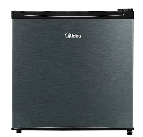 Frigobar 45L INOX 127V Midea preto e prata com logo Midea