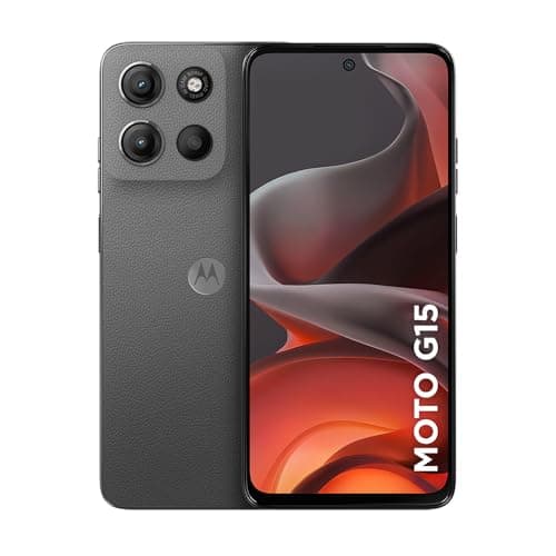 Smartphone Motorola Moto g15 grafite com três câmeras traseiras e tela grande.