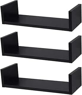 Kit 3 Prateleiras Nichos em U 50x15 MDF Preto com Suporte Flutuante Invisível