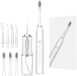 Combo Duplo: Escova Elétrica + Irrigador Oral Recarregável – Kit Completo de Higiene Bucal(KIT-Branco)