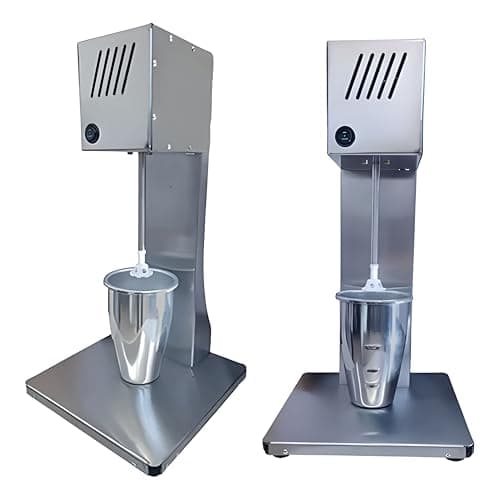 Batedor de milkshake profissional em aço inoxidável prateado com recipiente metálico