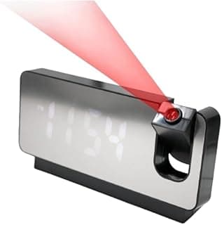 Relógio Digital Espelhado com Projetor Holográfico, Despertador, Projeção de Hora no Teto e Parede, Tela Espelho, para Quarto, Escritório, Sala