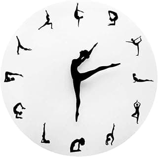 Relógio de parede acrílico para decoração de estúdio de ioga, posturas de ioga, relógio de parede para academia, fitness, relógio de parede flexível para meninas com poses de ioga, presente
