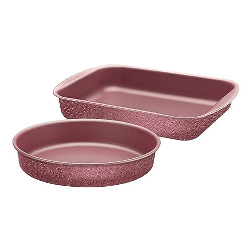 Duas assadeiras rosa Tramontina Brasil com revestimento antiaderente Starflon Max em fundo branco