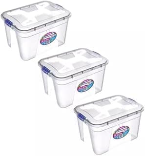 Kit de 3 caixas organizadoras transparentes extra grandes 56 litros com tampa e trava