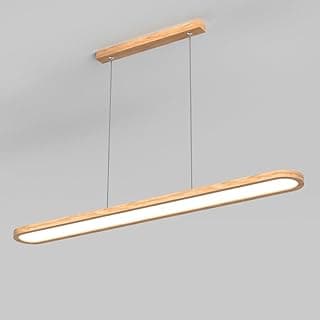 Luminária pendente linear de madeira de 39" para ilha de cozinha, luminária pendente de teto LED, iluminação pendente industrial rústica vintage, lustre linear longo de meados do século para
