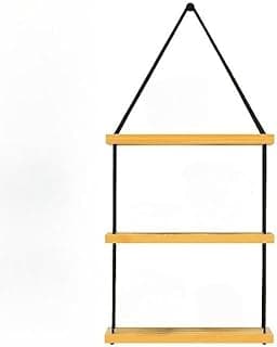 Prateleira Suspensa de Madeira com 3 Andares, 35x60cm, Corda Preta, Estilo Minimalista para Decoração Parede Tendencia