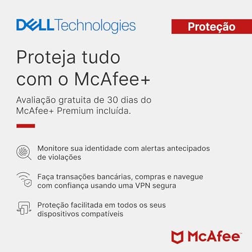 Avaliação gratuita de 30 dias do McAfee+ Premium incluída no notebook Dell.