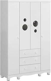 Guarda Roupa de Bebê 4 Portas 3 Gavetas Bolinha Móveis Peroba Branco Brilho