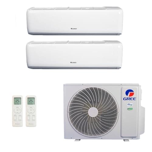 Ar-condicionado multi split inverter Gree 18.000 BTUs com duas unidades evaporativas e uma condensadora, branco