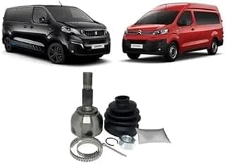 Vans preta e vermelha com peças de transmissão destacadas, incluindo junta homocinética interna e junta CV.